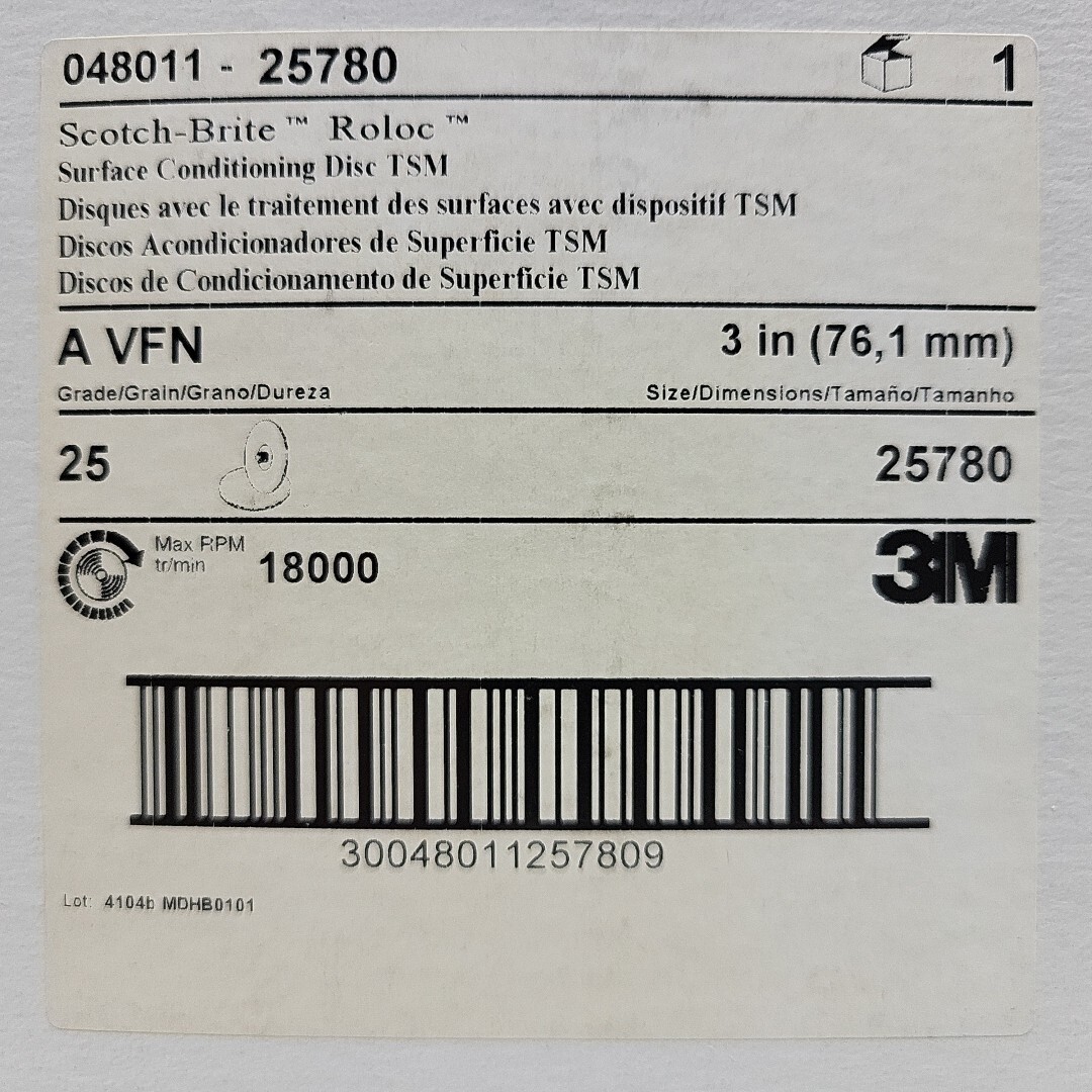 25 Pack 3M 25780 3" Scotch-Brite Quick Change Roloc Disc Very Fine TS/TSM Type 2