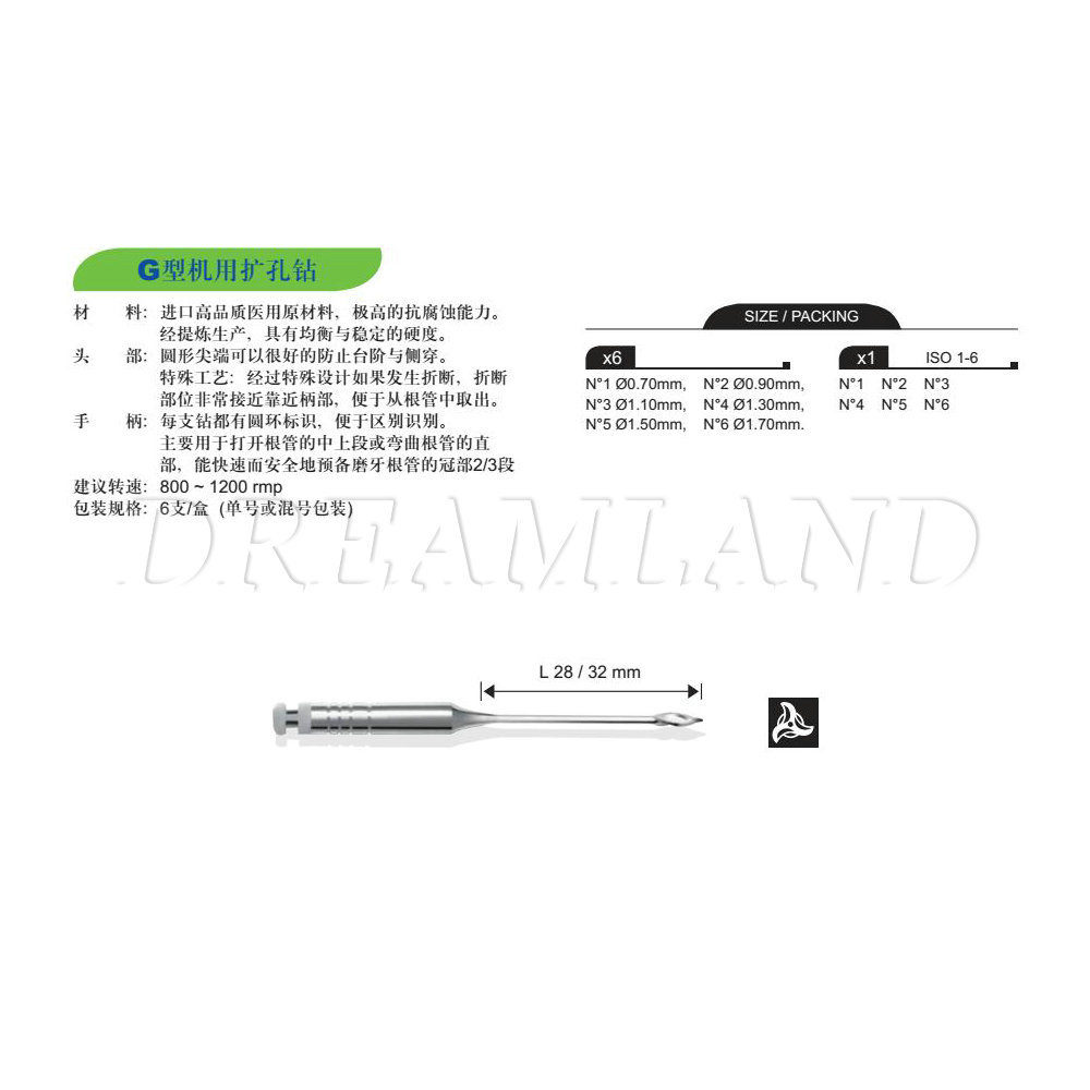 Dental GATES Glidden Drills File 32mm #1-6 Endodontic Root Canal Instrument