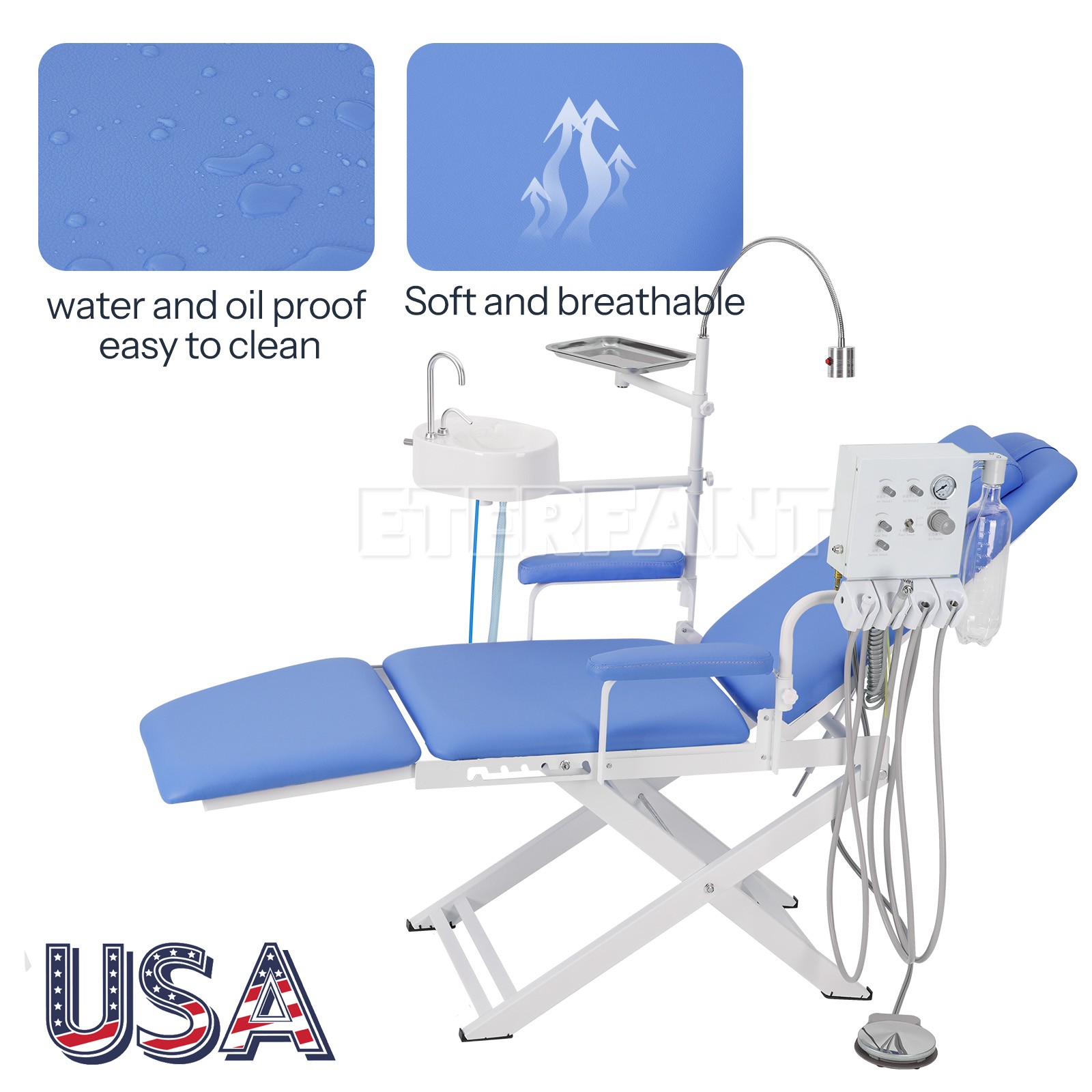 Dental Folding Chair Air Turbine Set Blue/6LED 8W/9W Oral Light for Dental Chair