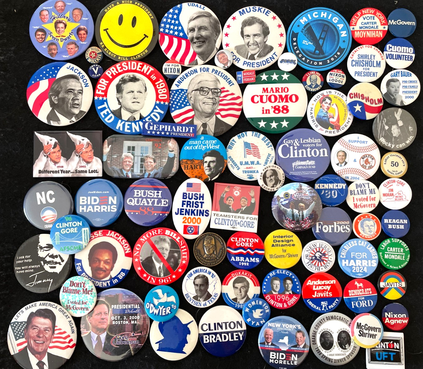 Button Lot Collection of 80+ different Political,Presidential,CAUSE, buttons