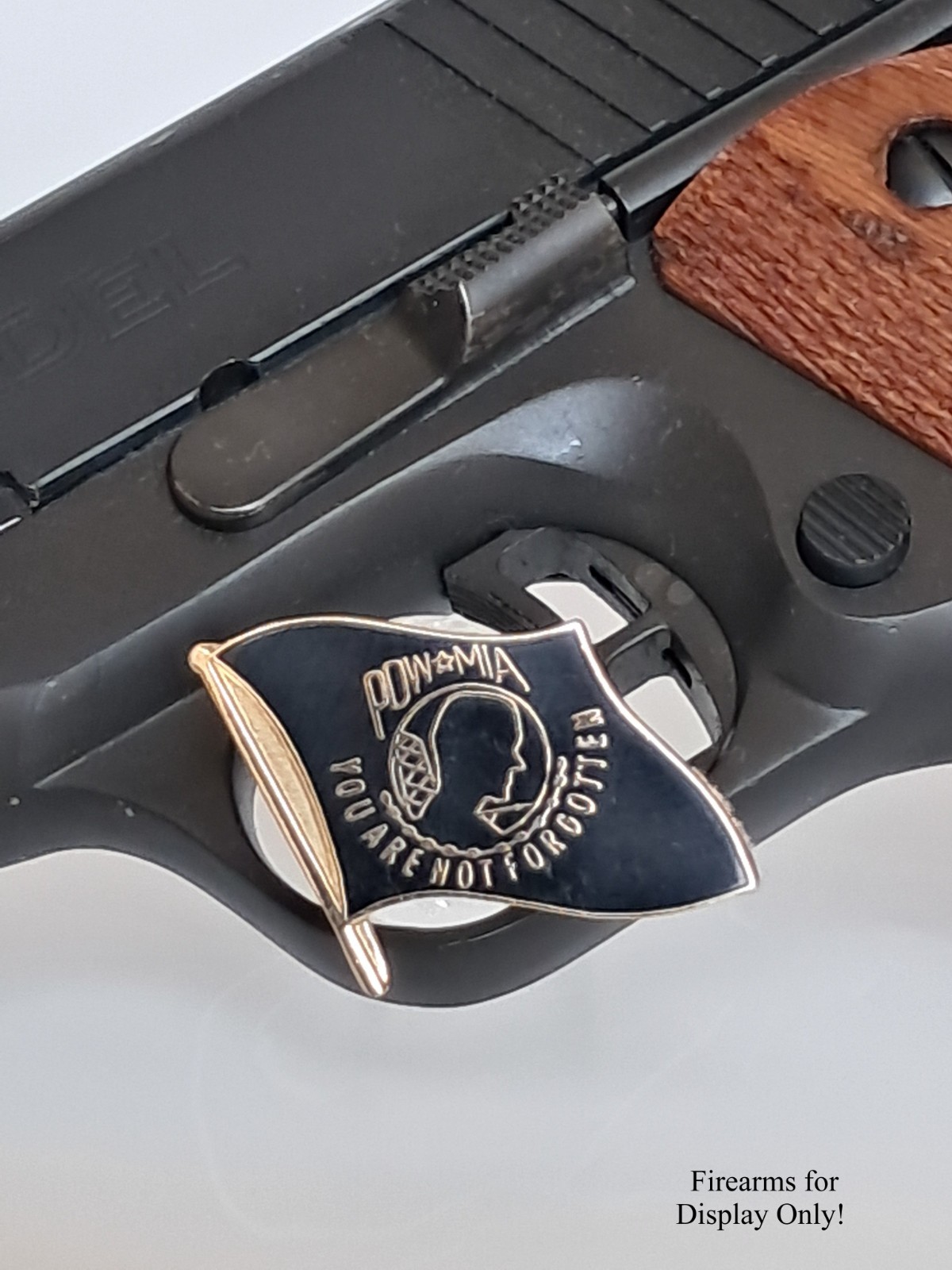 Handgun Firearm Gun Safe Shelf Display Rod - 7/8" POW*MIA Enamel Topper