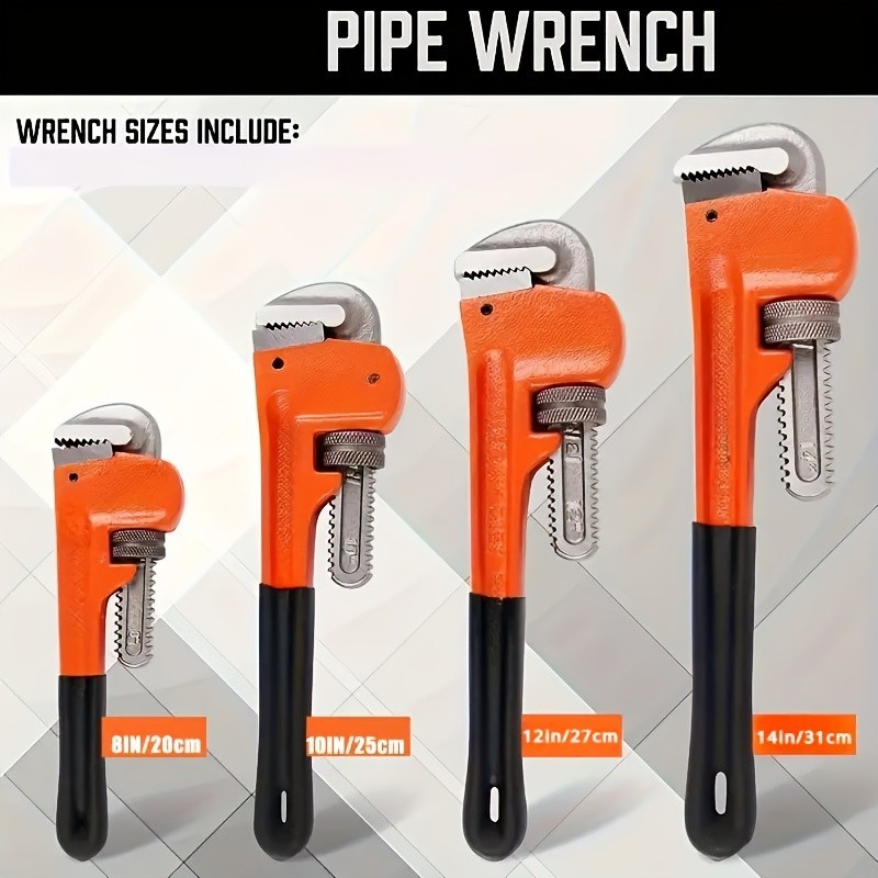 Heavy Duty Pipe Wrench - Forged Steel, Multiple Sizes for Plumbing & Vehicle Rep