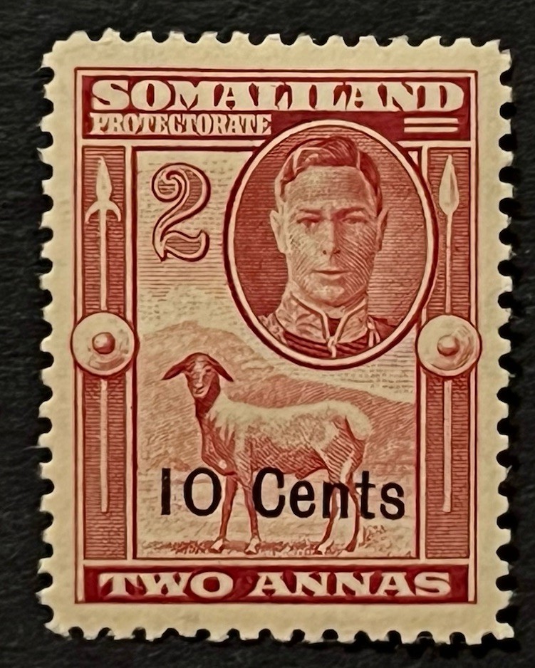 Travelstamps: 1942 Somaliland Stamps Sc #117 Sg 106 - 10c on 2 Annas KGVI MOGH