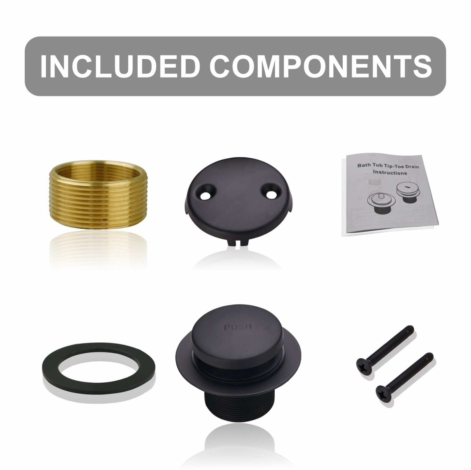 Black Tub Drain Tip Toe Bathtub Trim Set Conversion Kit 2hole overflow Faceplate