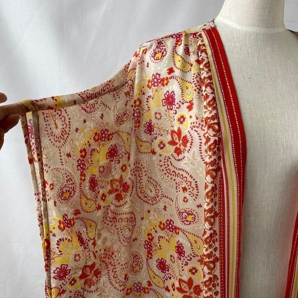 Belle by Kim Gravel Boho Sheer Paisley Kimono Cardigan Women Size 1X Orange