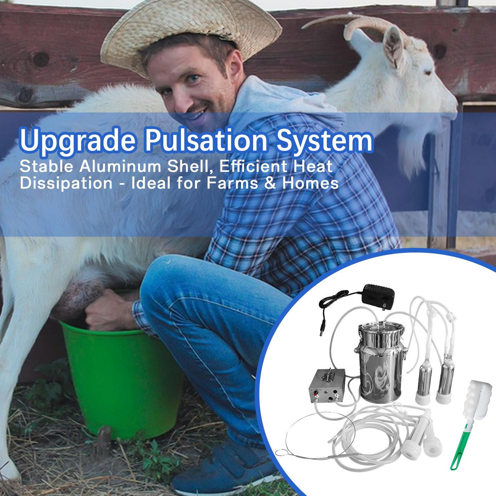 7L Portable Electric Dual Head Sheep Goat Milking Machine Cow Milker Vacuum Pump