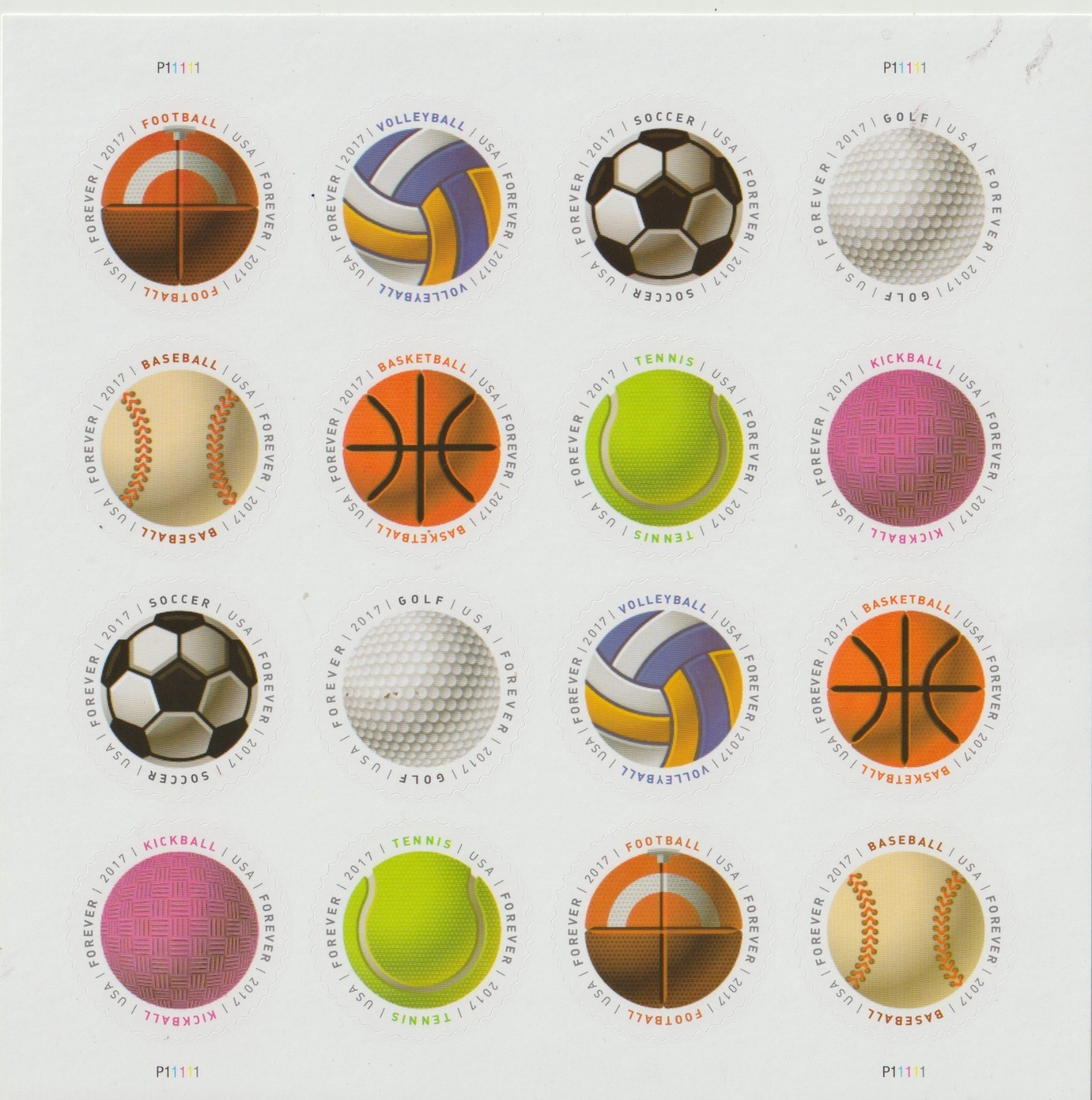 USPS Have a Ball one ounce Stamps Sheet of 16 Sports Balls issued 2017