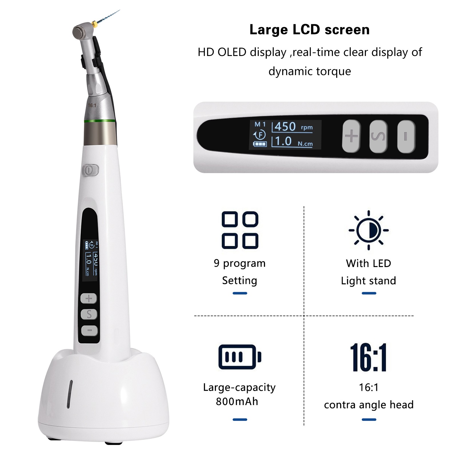 Dental Wireless 16:1 Mini Endo Motor LED Handpiece / Root Canal Apex Locator New