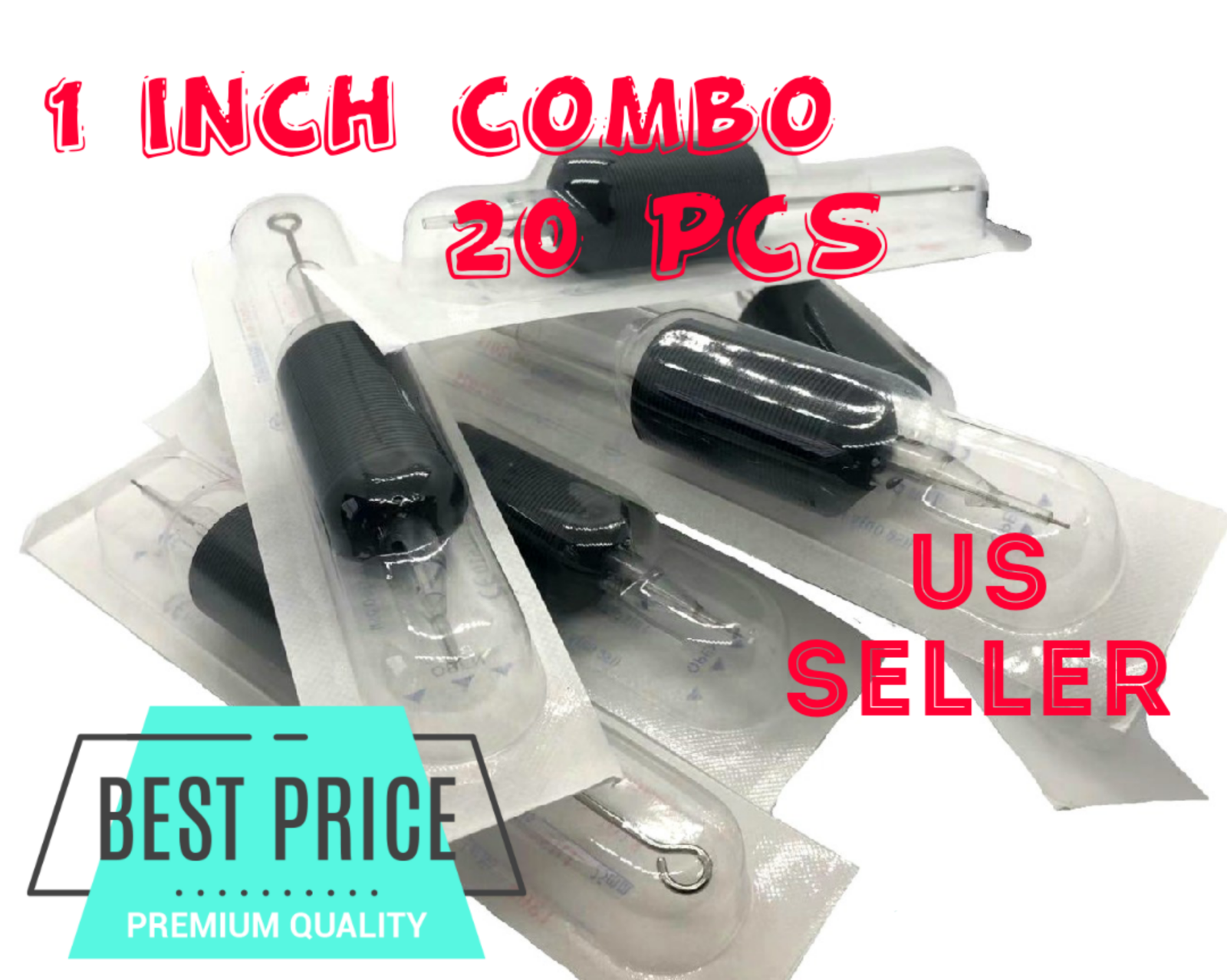 Disposable Tattoo Needles Tubes Combo 25mm 1 Inch Grip 20pcs Pick:RL, RS, CM, M1