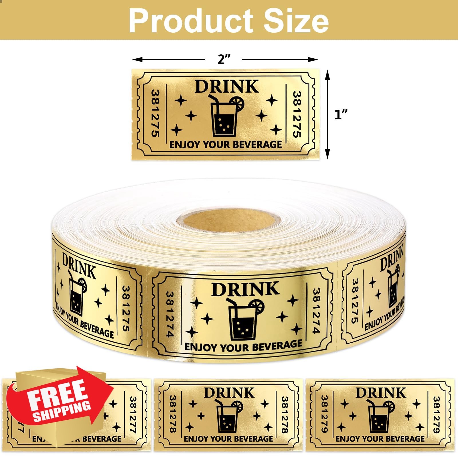 Ceiba Tree 1000 Gold Raffle Tickets Roll Drink Tickets Event Party Supplies