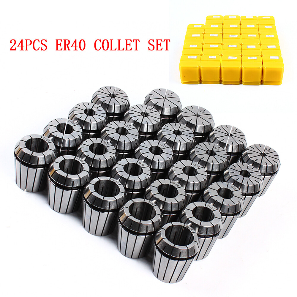 24pcs ER40 Collet Set Metric Size High Precision Spring Clamping Collet Kit New