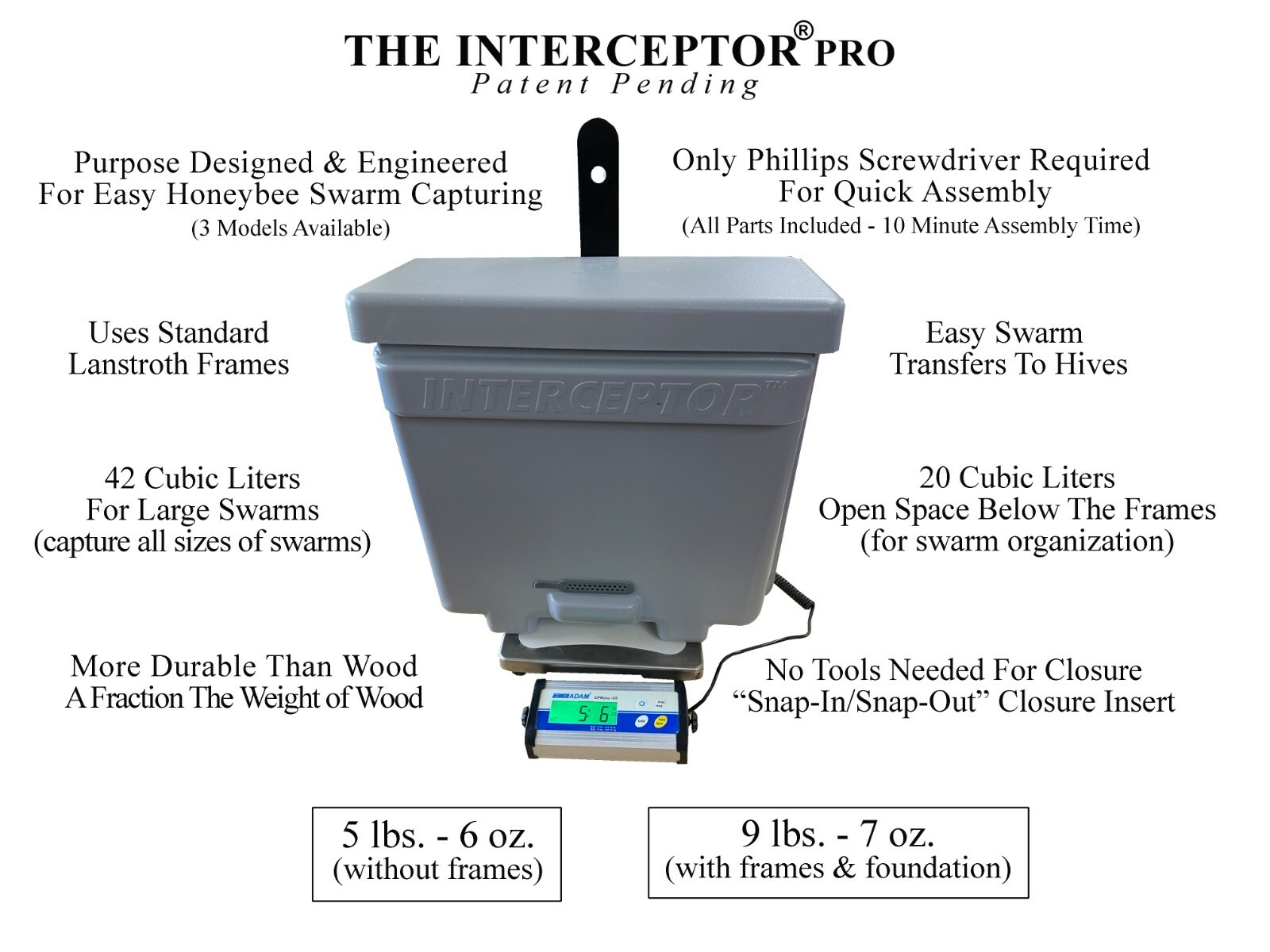 Honeybee Swarm Trap-THE INTERCEPTOR PRO-bait hive, bee equipment, lure, trapping