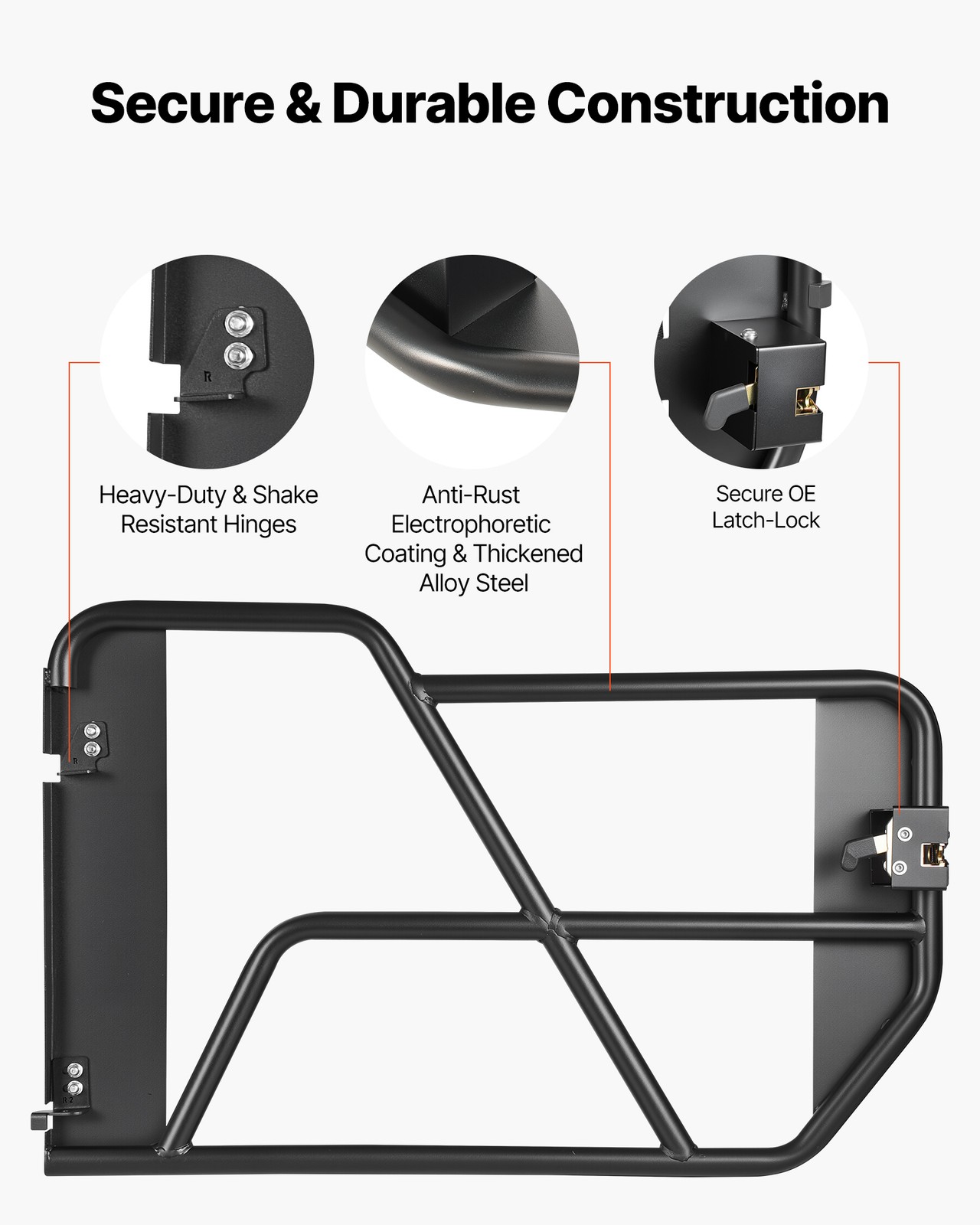 VEVOR Tube Doors Steel Tubular Half Door Guards for 2021-2026 Ford Bronco 4-Door