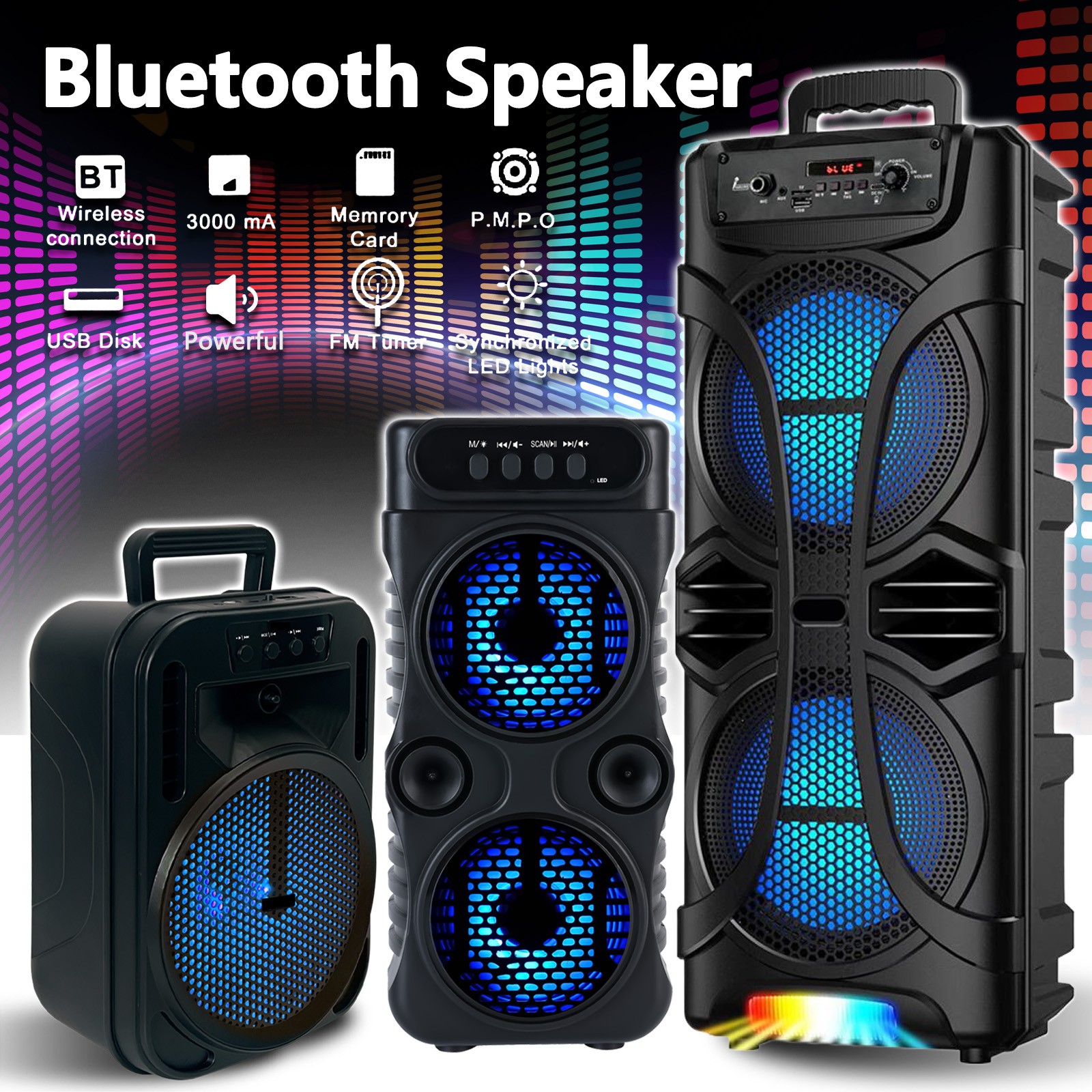 6800W Portable Bluetooth Speaker Dual Sub woofer Heavy Bass Sound System Party