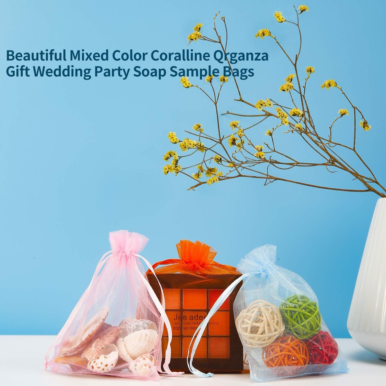 100 Pcs 3x4 Inch Small Mesh Drawstring Bags for Jewelry Party Favors Candy