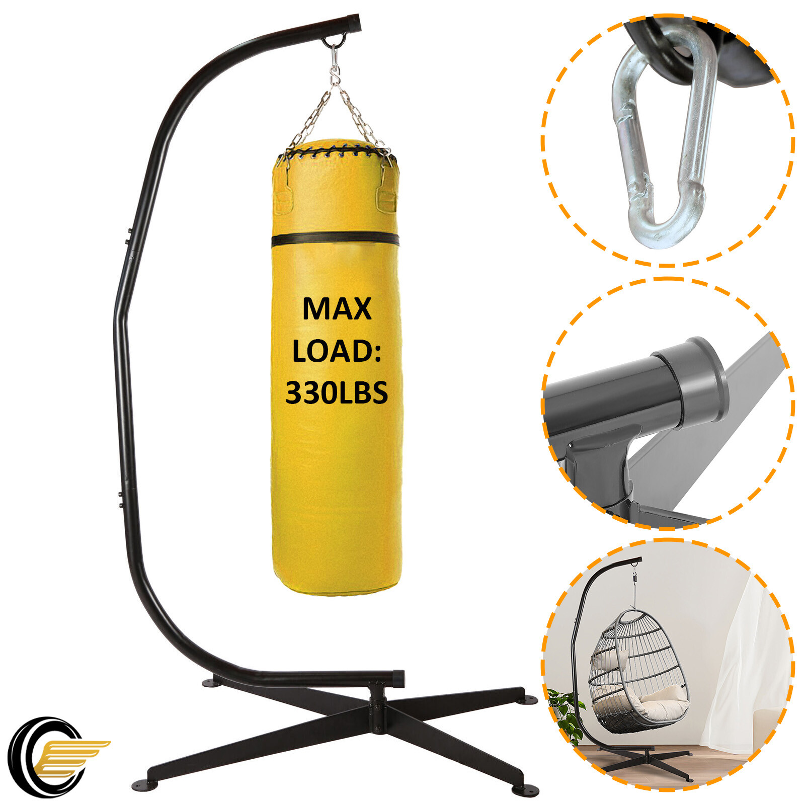 Black Steel Solid Frame Stand Hammock C Stand For Porch Swing Hammock Chair