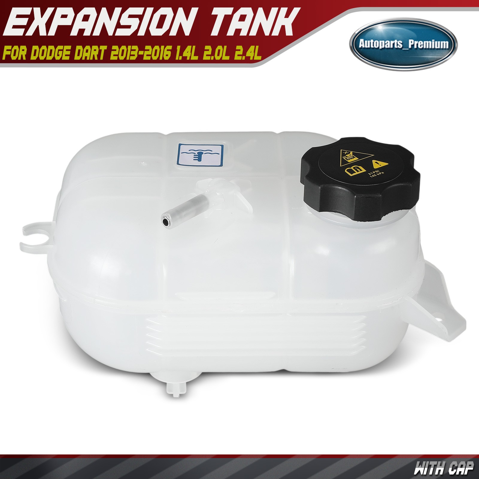 Front Engine Coolant Reservoir with Cap for Dodge Dart 2013-2016 1.4L 2.0L 2.4L