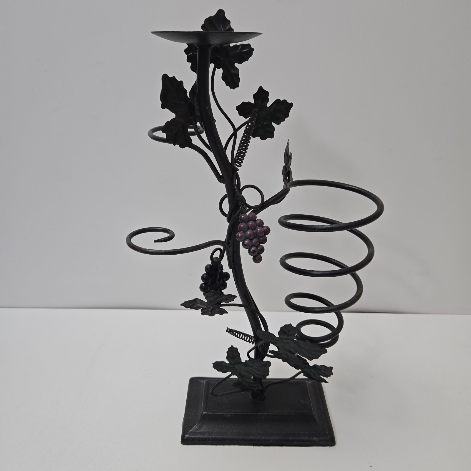 Metal Wine Rack, Holds Wine Bottle, 2 Glasses Candle On Top 17 1/2" tall