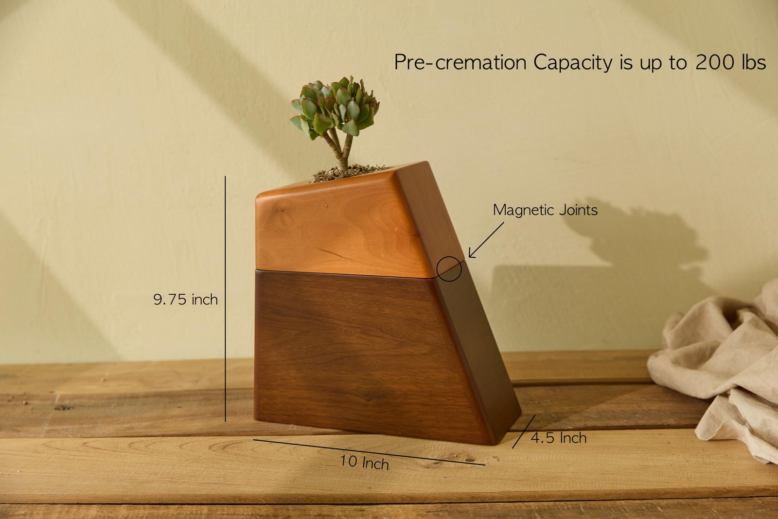 AspenStudio Plant Urn for Adult Human Ashes Cremation Wooden Standard, Wood