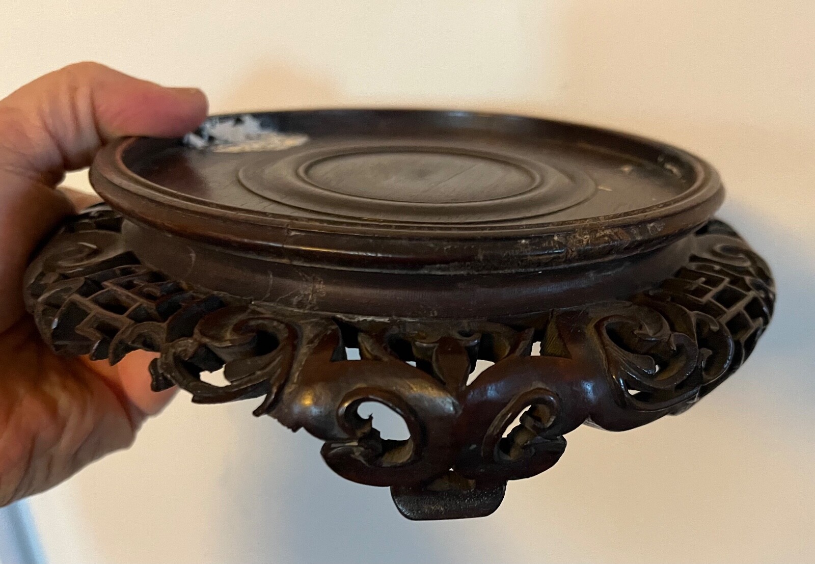 Chinese Carved Wood Display Stand for Kangxi Porcelain Vase or Lamp Base Censer