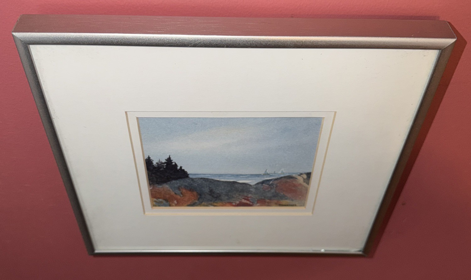 seascape art watercolor painting small “COASTAL SAIL 1” original sold by artist