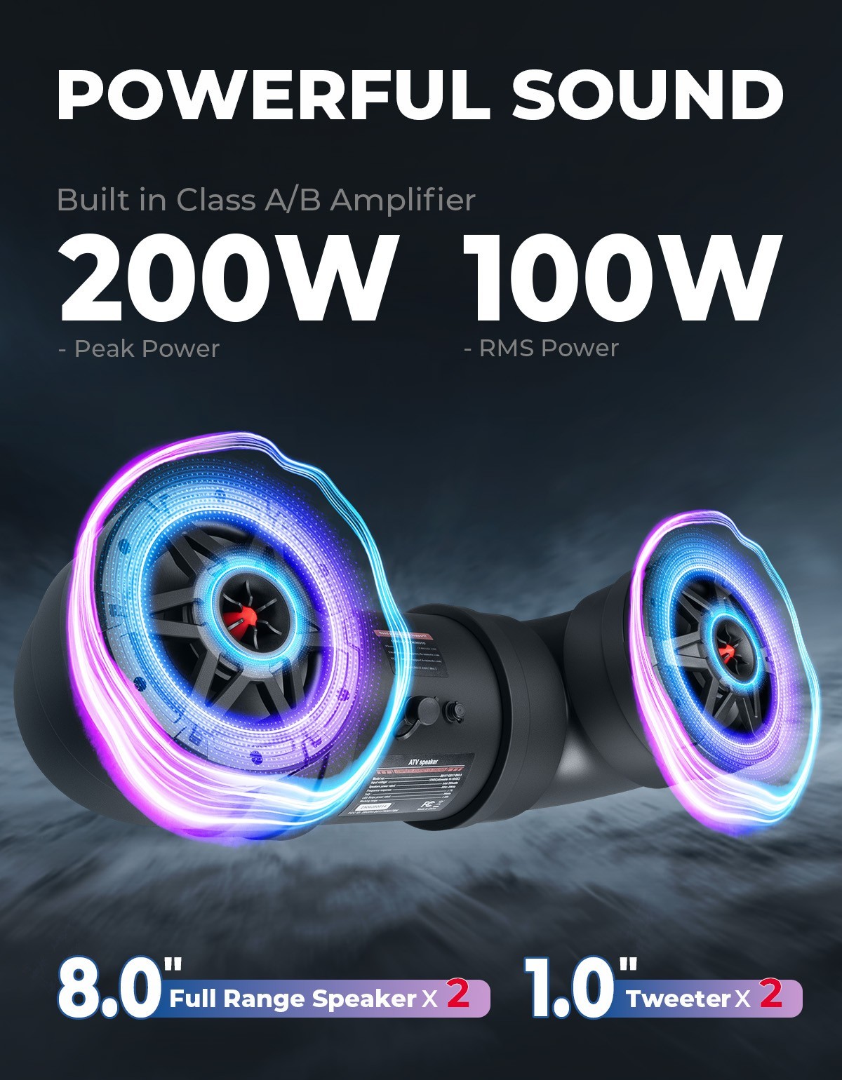 8 Inch ATV Tube Speaker Bluetooth Audio Systems for Outlander Sportman Fourtrax