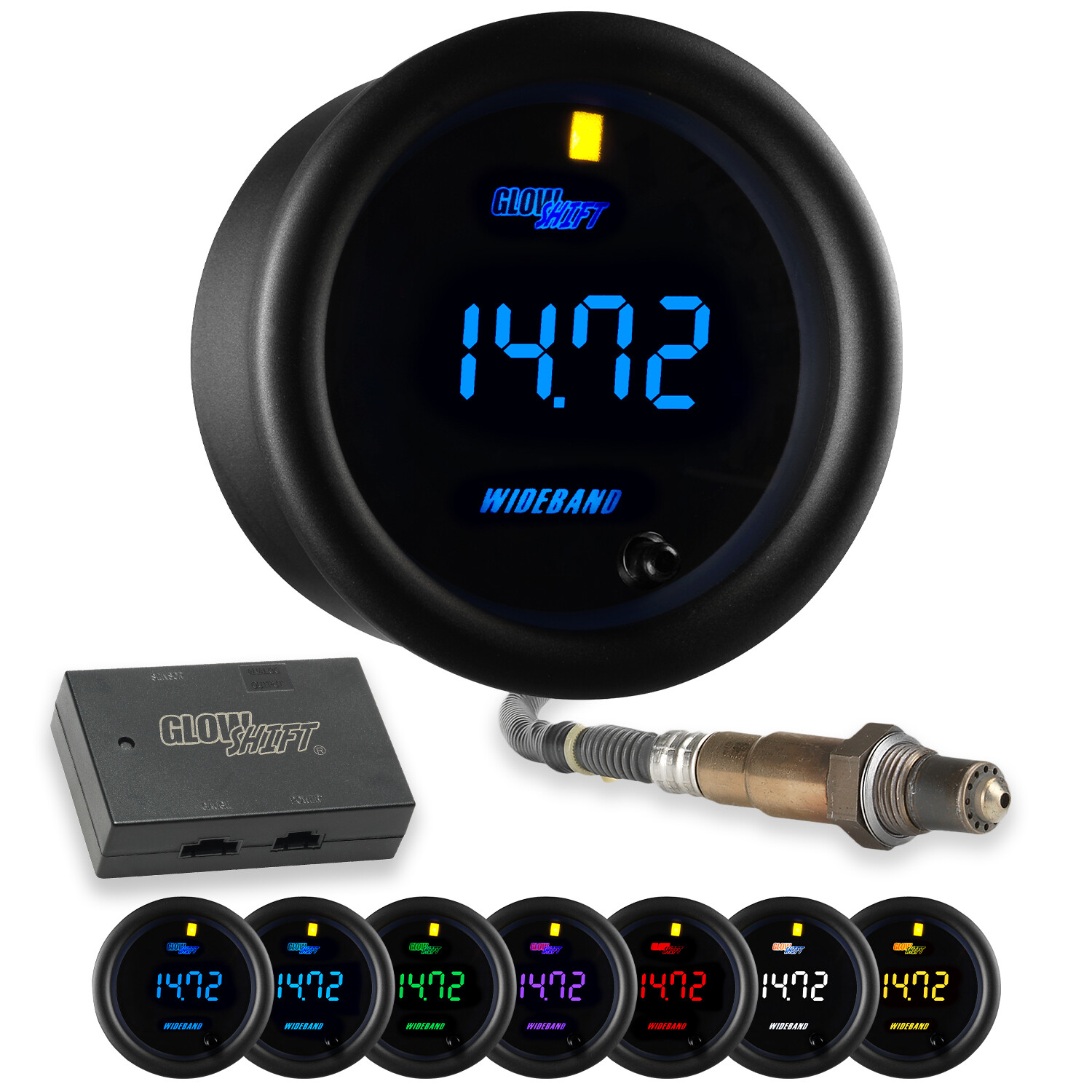 GlowShift Black Face Wideband Digital Air/Fuel Ratio AFR Gauge w Data Logging