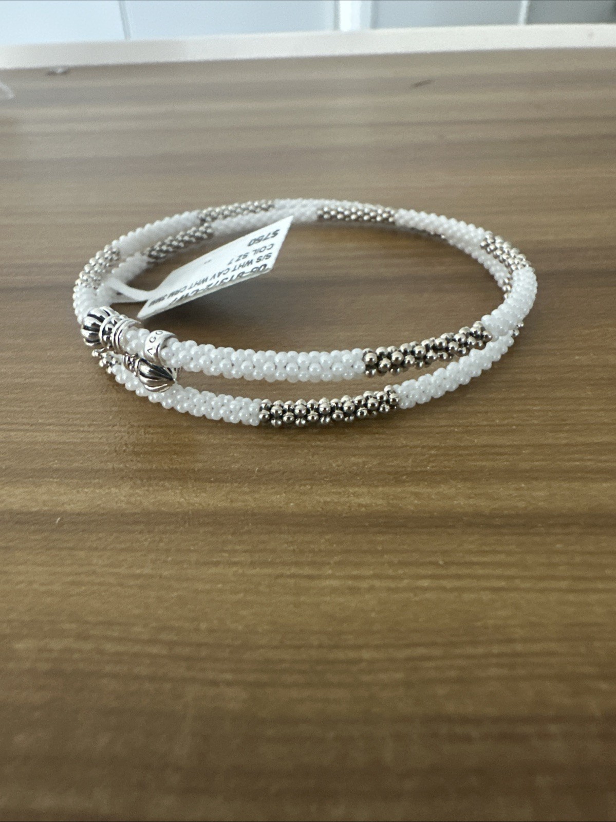 LAGOS Caviar Sterling Silver White Ceramic Beaded Coil Bracelet $750 Medium