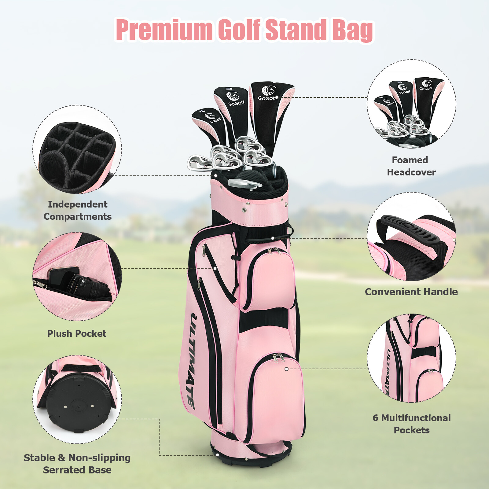 Ladies Womens Complete Golf Clubs Set 10 Pieces Includes Alloy Driver Pink
