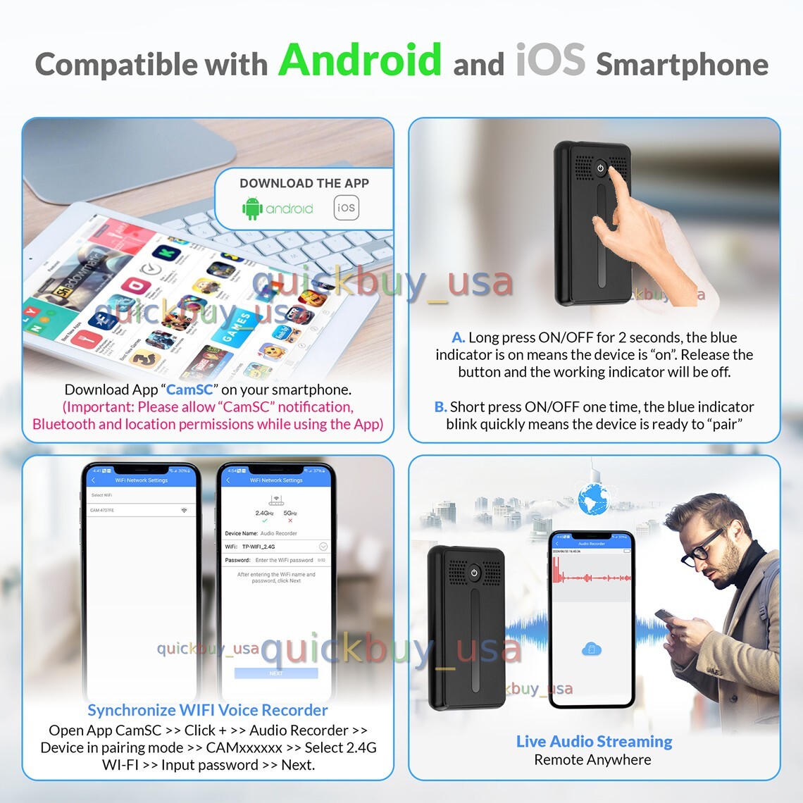 WiFi Voice Recorder Wireless Audio Recording Real Time Wifi Voice Recorder TC30