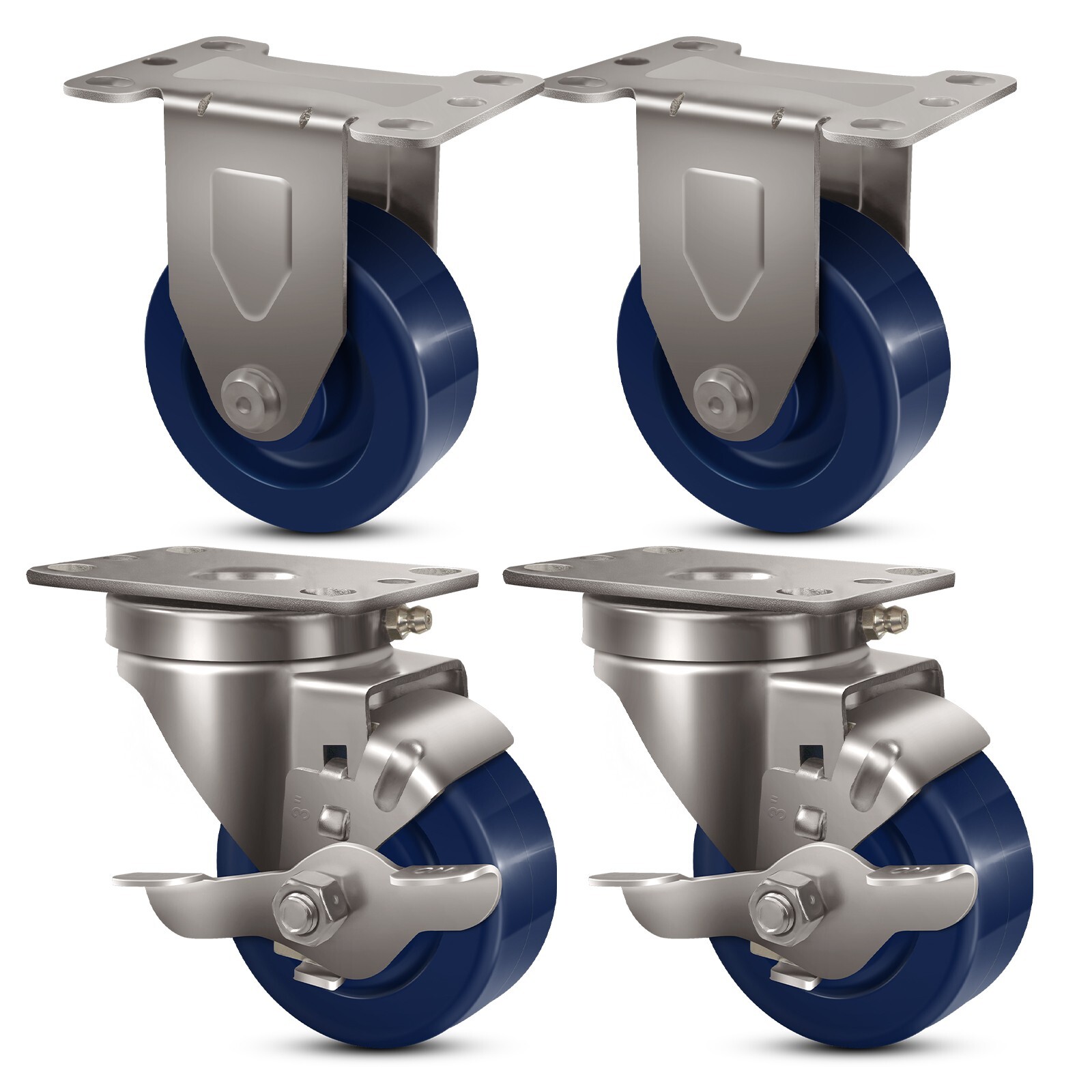 3" Stainless Steel Casters，Heavy Duty Industrial Casters， Load Capacity 1400 lbs