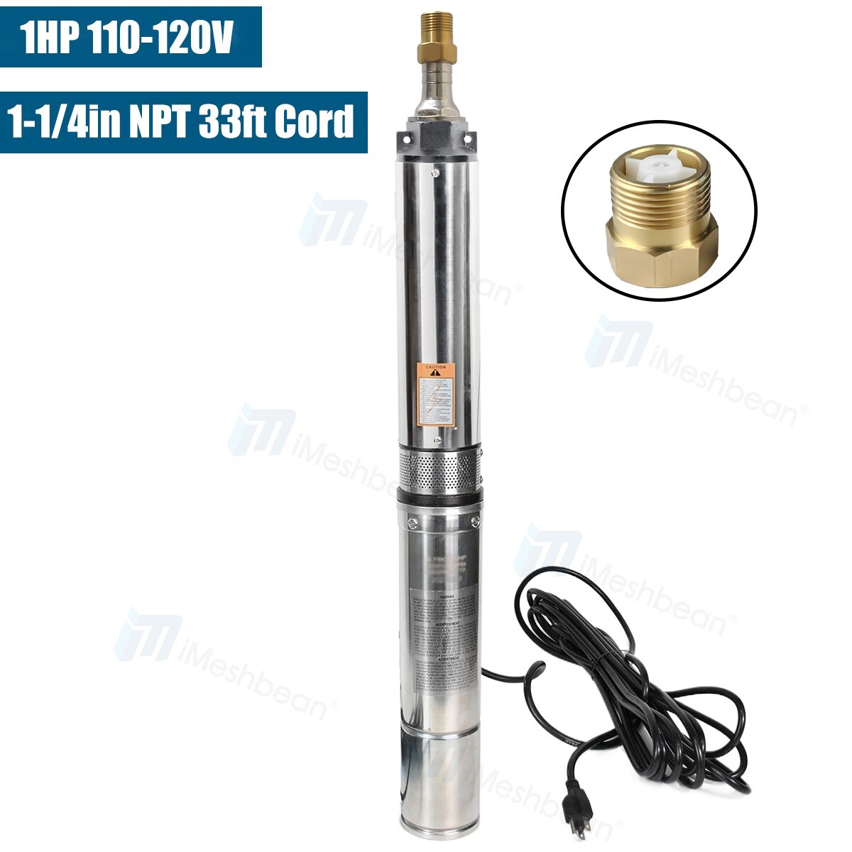 1 HP 4" Deep Well Submersible Pump ,115V, 33 GPM, 276FT ,60Hz,Stainless Steel