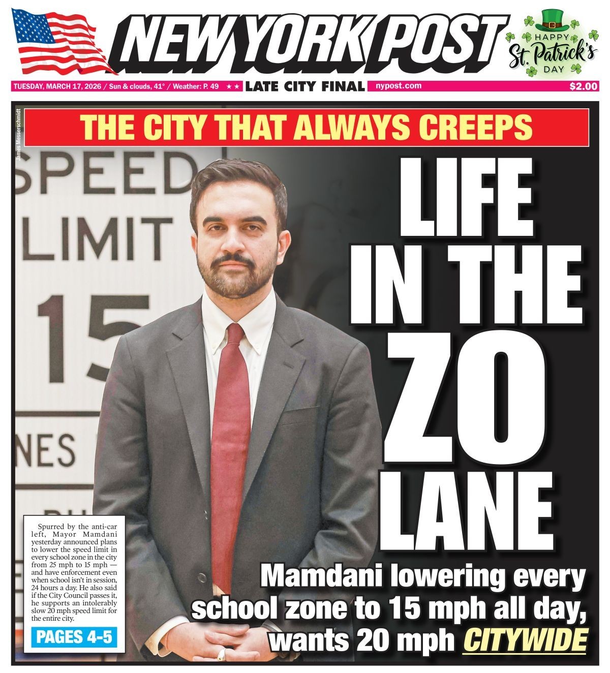 NY Post: LIFE IN THE SLOW LANE! Mamdani Eyes 15 MPH CITYWIDE