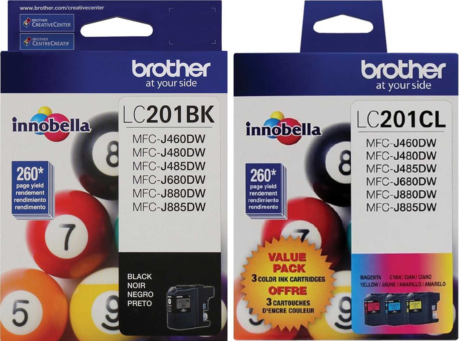 New Genuine Brother LC201 Black Cyan Magenta Yellow 4PK Ink Cartridges