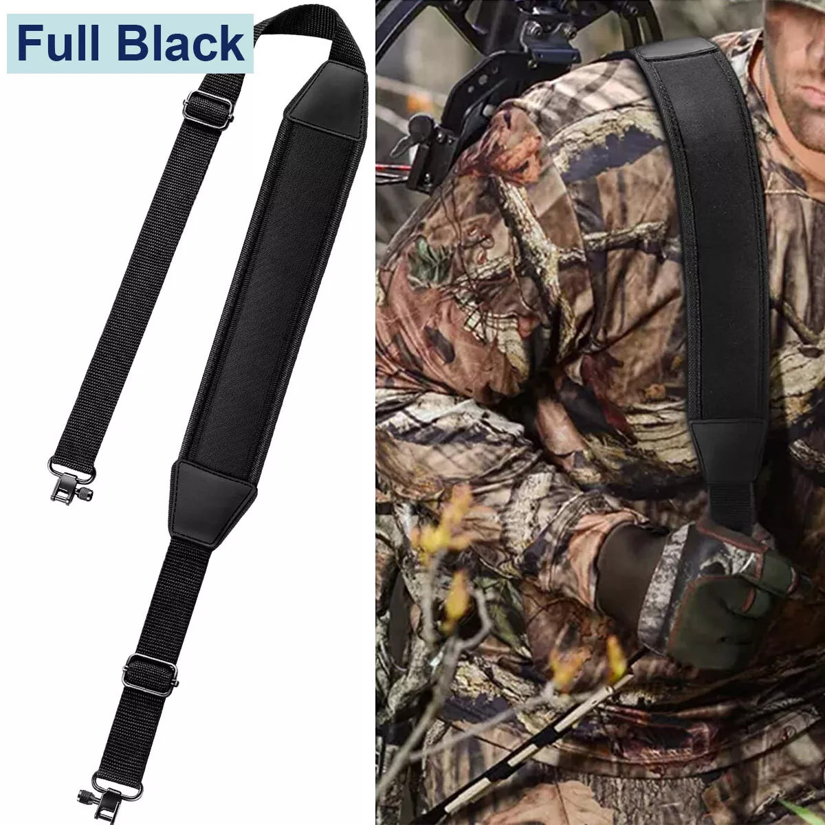 Full Black 2 Point Rifle Gun Sling with Swivels & Neoprene Shoulder Padded Strap