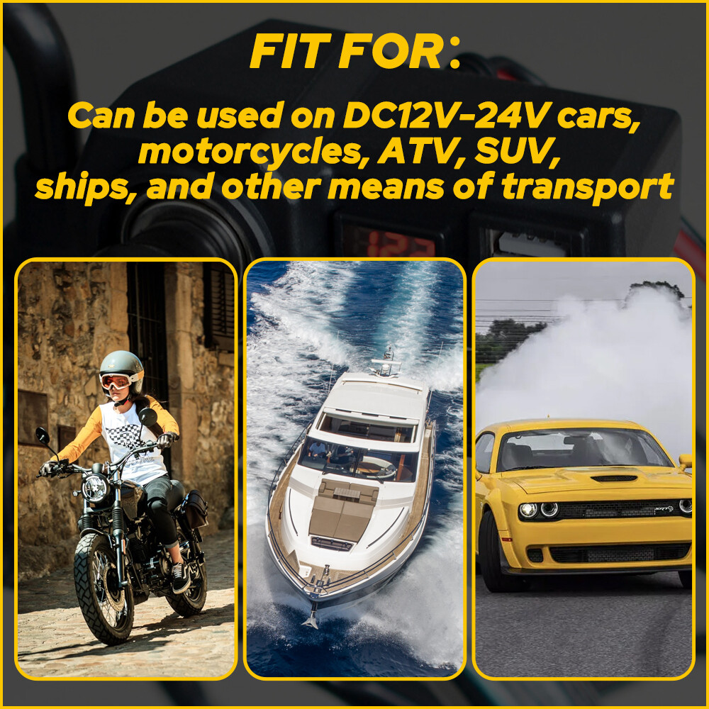 Motorcycle Handlebar Cigarette Lighter Socket Dual Charger USB W/ LED Voltmeter