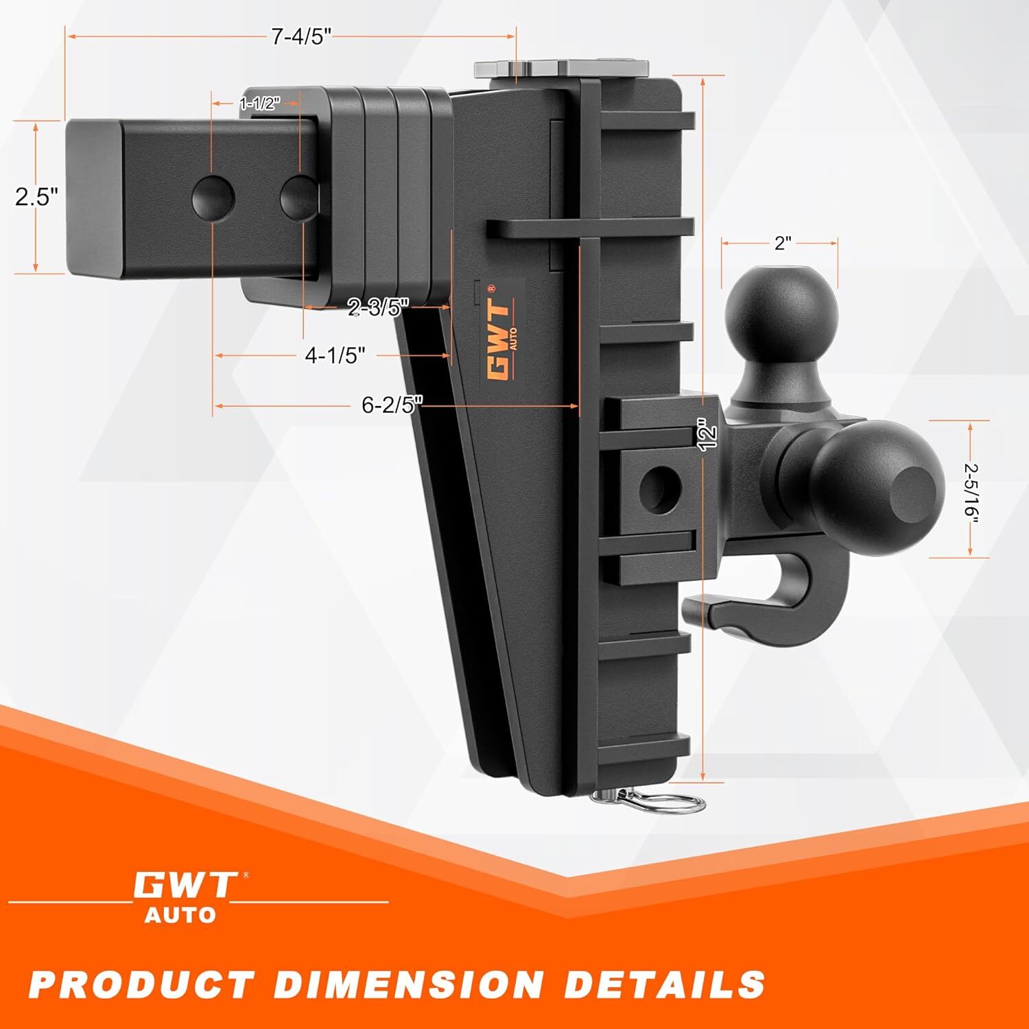 Adjustable Trailer Hitch 2.5'' Receiver 8'' Drop Towing Hitch 18500 LBS Tri-Ball