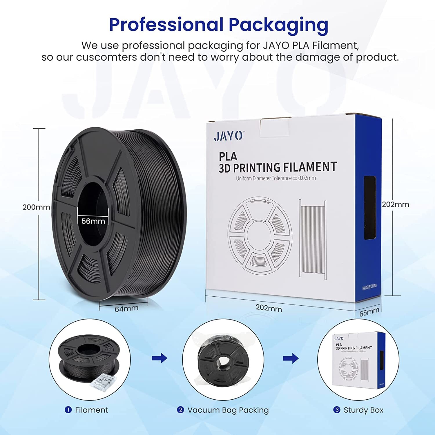 JAYO 10KG PLA PLA+ PETG SILK ABS 3D Printer Filament 1.75mm 1.1KG Black Spool