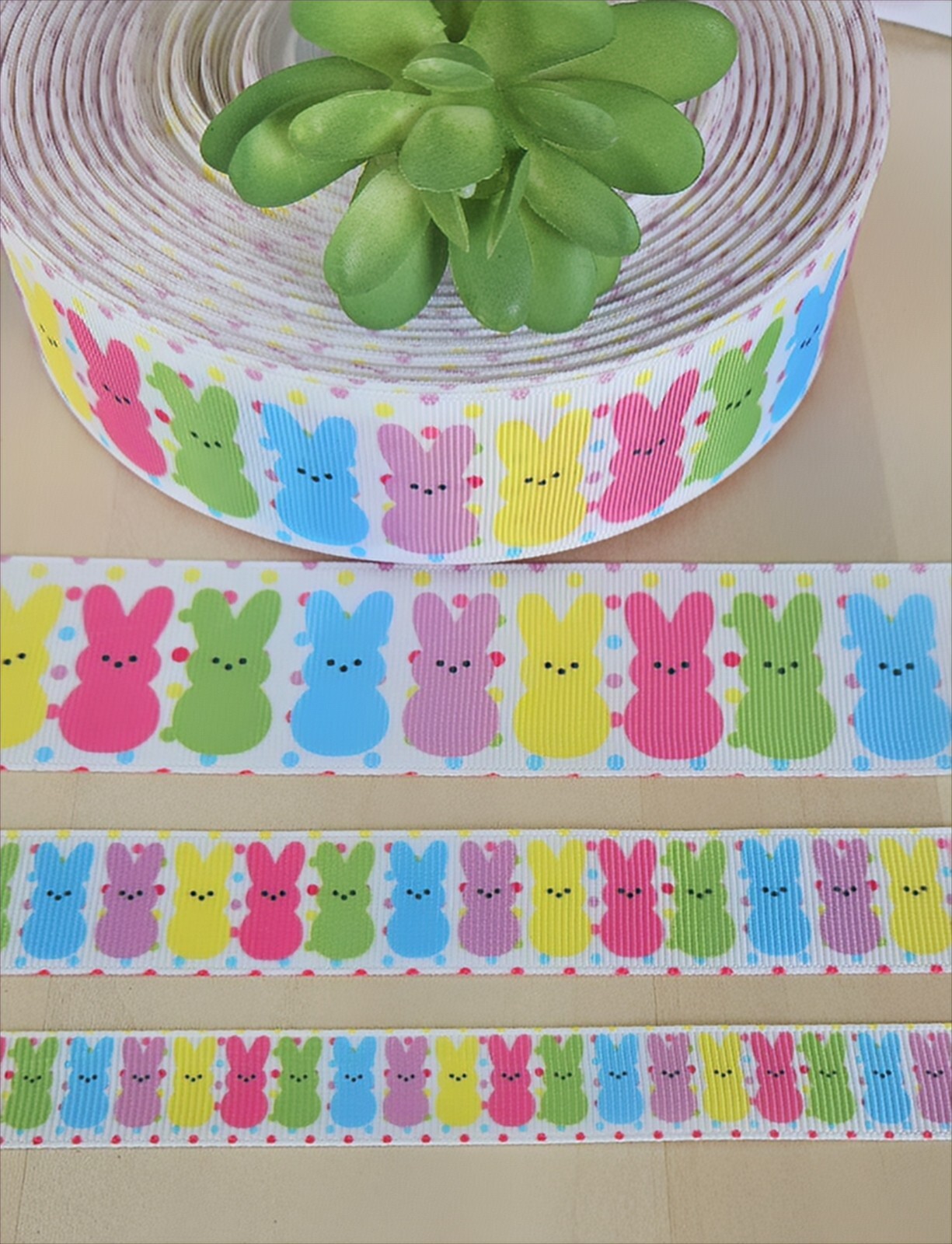 5/8, 7/8 & 1.5" (1 YD) Peep Grosgrain Ribbon Easter Bunny Rabbit Hair Bow Ribbon