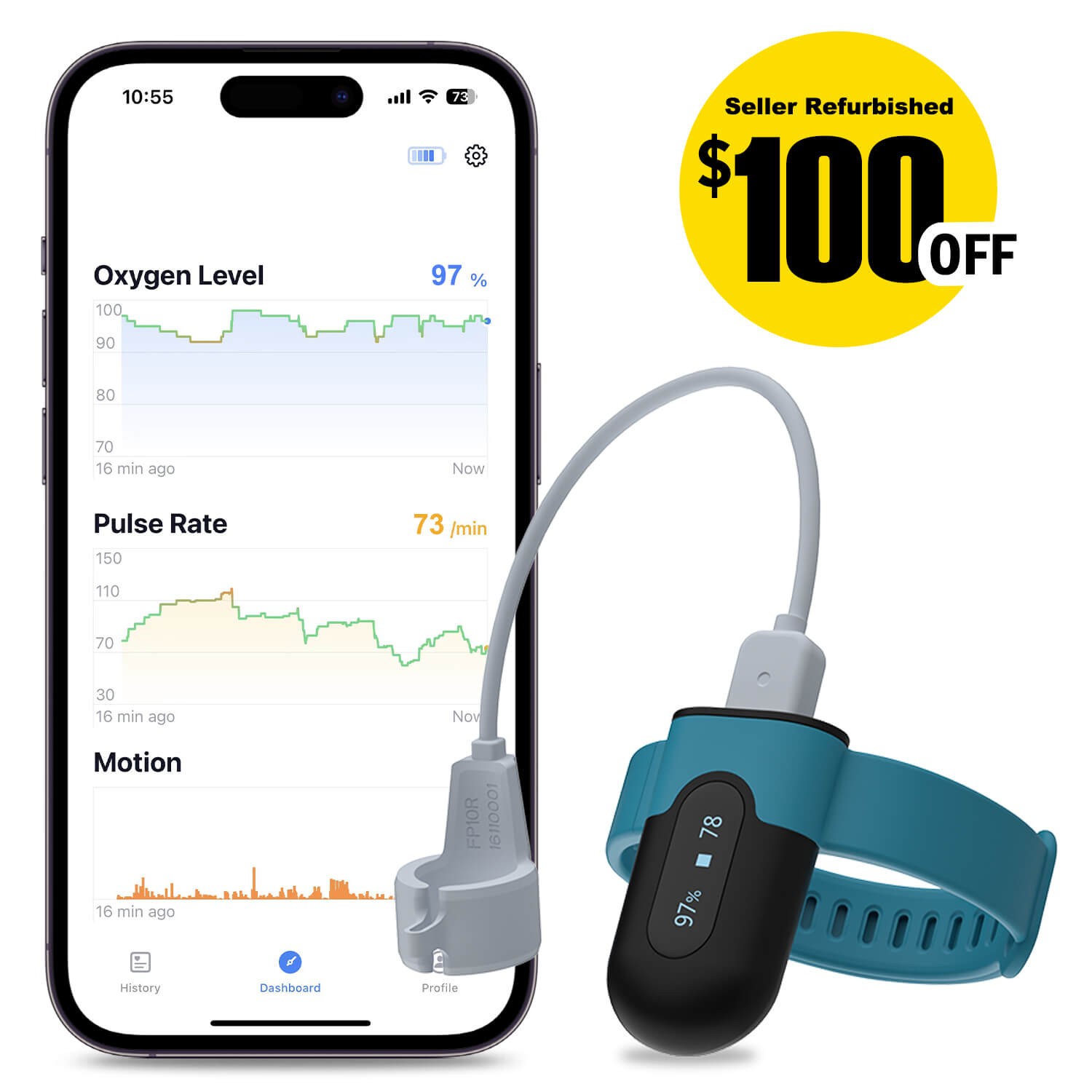 Vibeat OxyU with O2 Ring Probe Continuous Pulse Oximeter Heart Rate Monitor