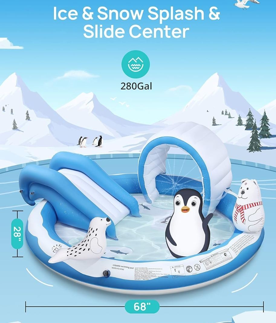Inflatable Splash & Play Center Kiddie Pool with Slide Children Ice & Snow
