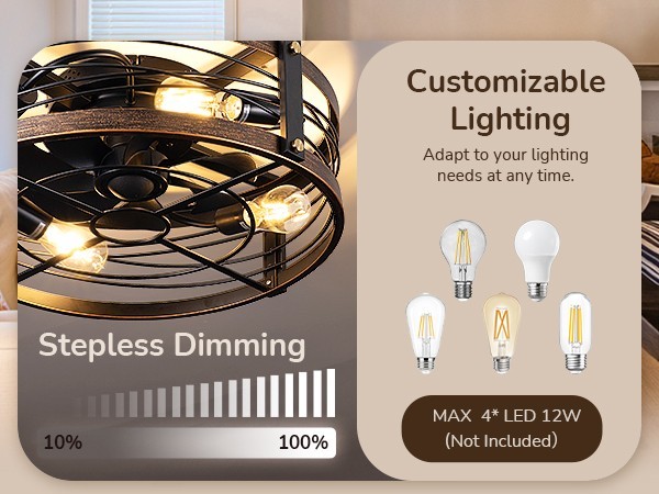 EDISHINE Pre-Assembled Ceiling Fan with Light & Remote 21" Flush Mount Farmhouse