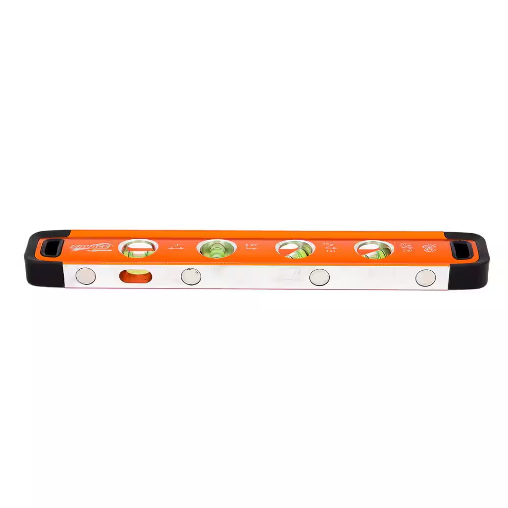 11 In. Aluminum Magnetic Torpedo Level with 4 Bubble Vials, Etched Ruler and Str