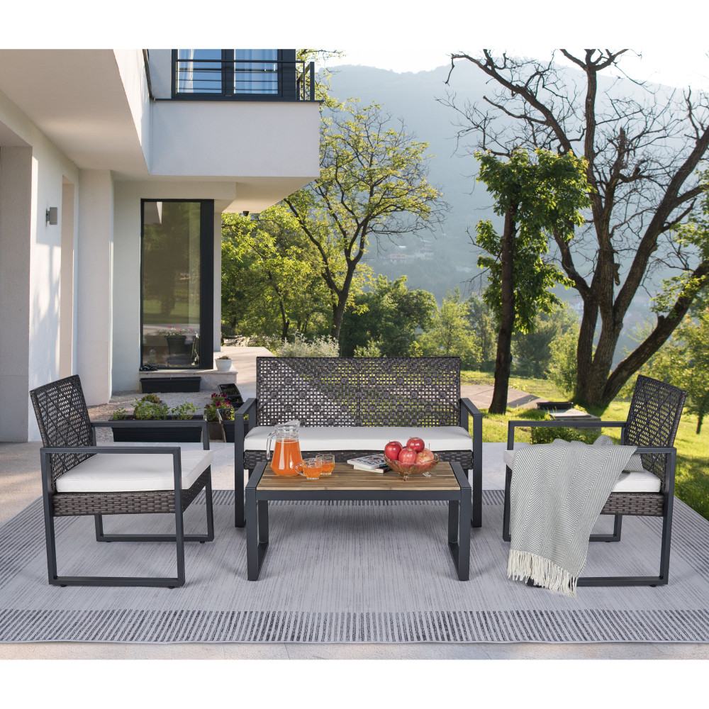 4 Piece Patio Conversation Set Outdoor Furniture Balcony Porch Garden Backyard