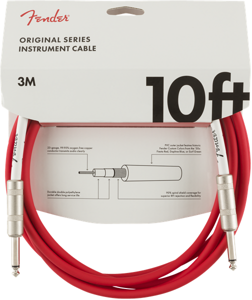 Genuine Fender Original Series Instrument/Guitar Cable, FIESTA RED, 10' ft