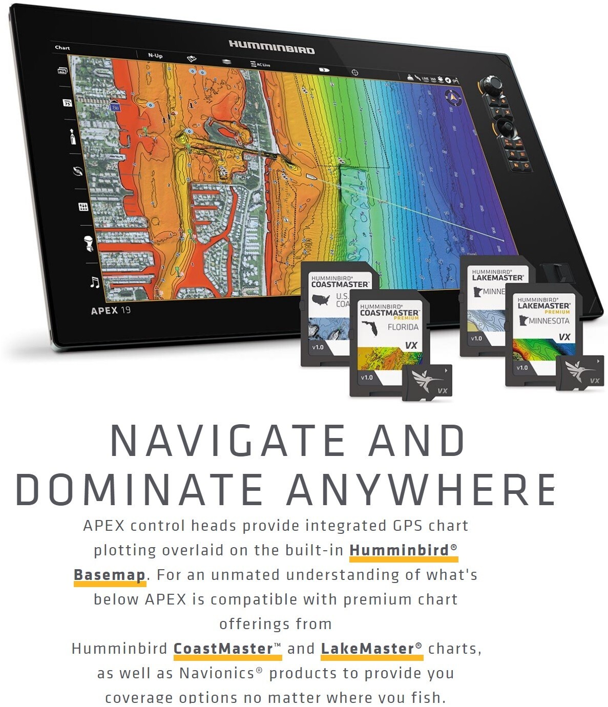 Humminbird APEX 16 MEGA SI+ GPS Chartplotter Bluetooth Fishfinder Display Only