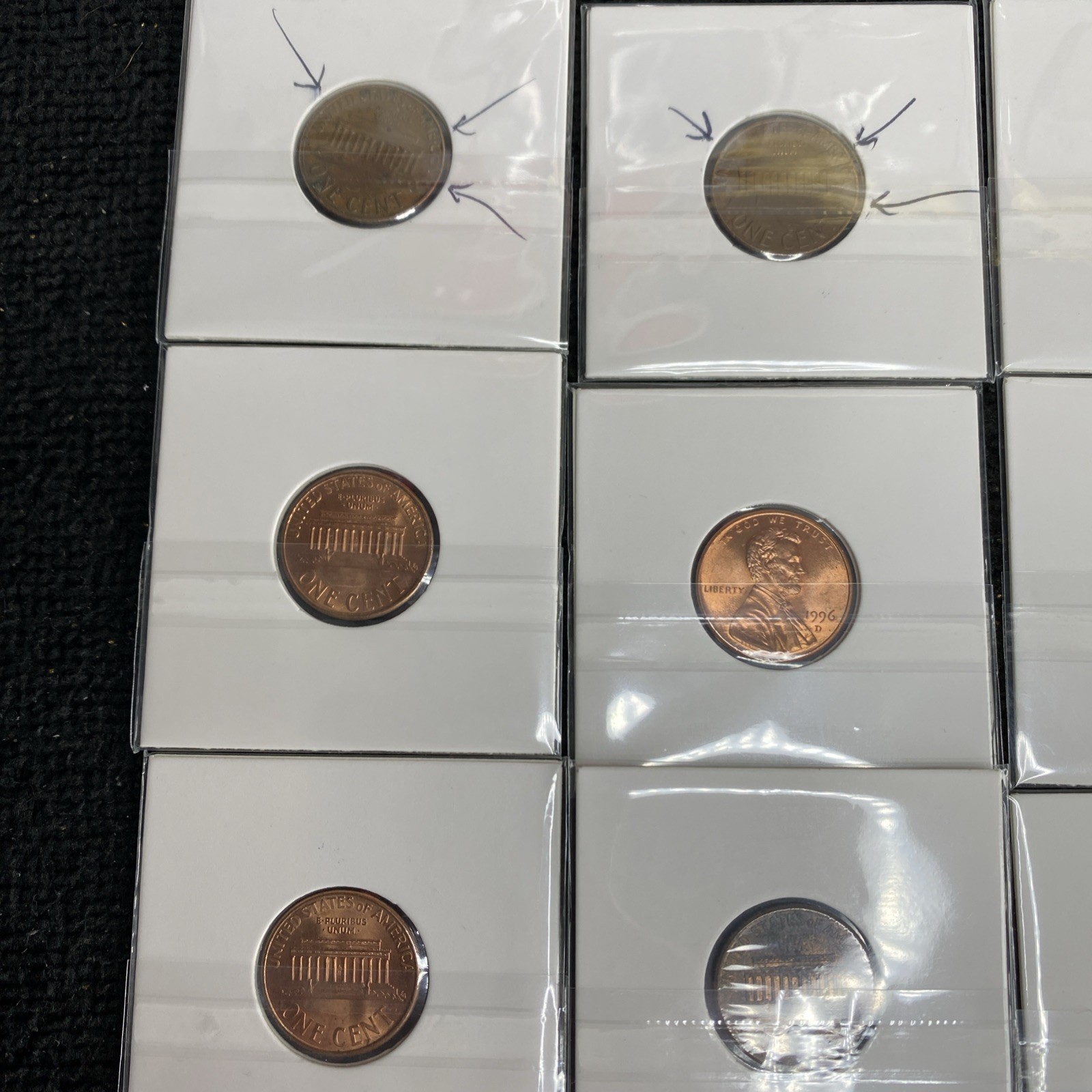 LINCOLN CENT P/D Lot of 10 Red BU 1996-2022 & A Lot of 10 1969-2000 Error Coins