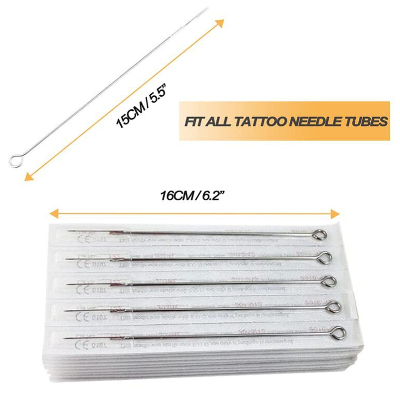 50 Pcs Tattoo Needles and Tube Tips + Assorted Lining and Shading Sizes RL RS M1