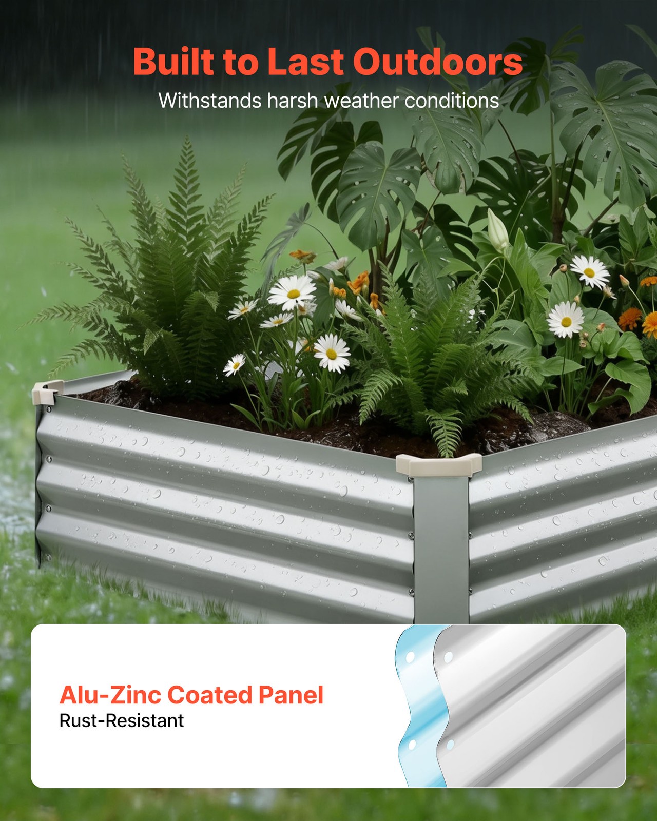 VEVOR 2 Pcs Galvanized Raised Garden Beds 6x3x1ft Rectangular Planter Box Silver