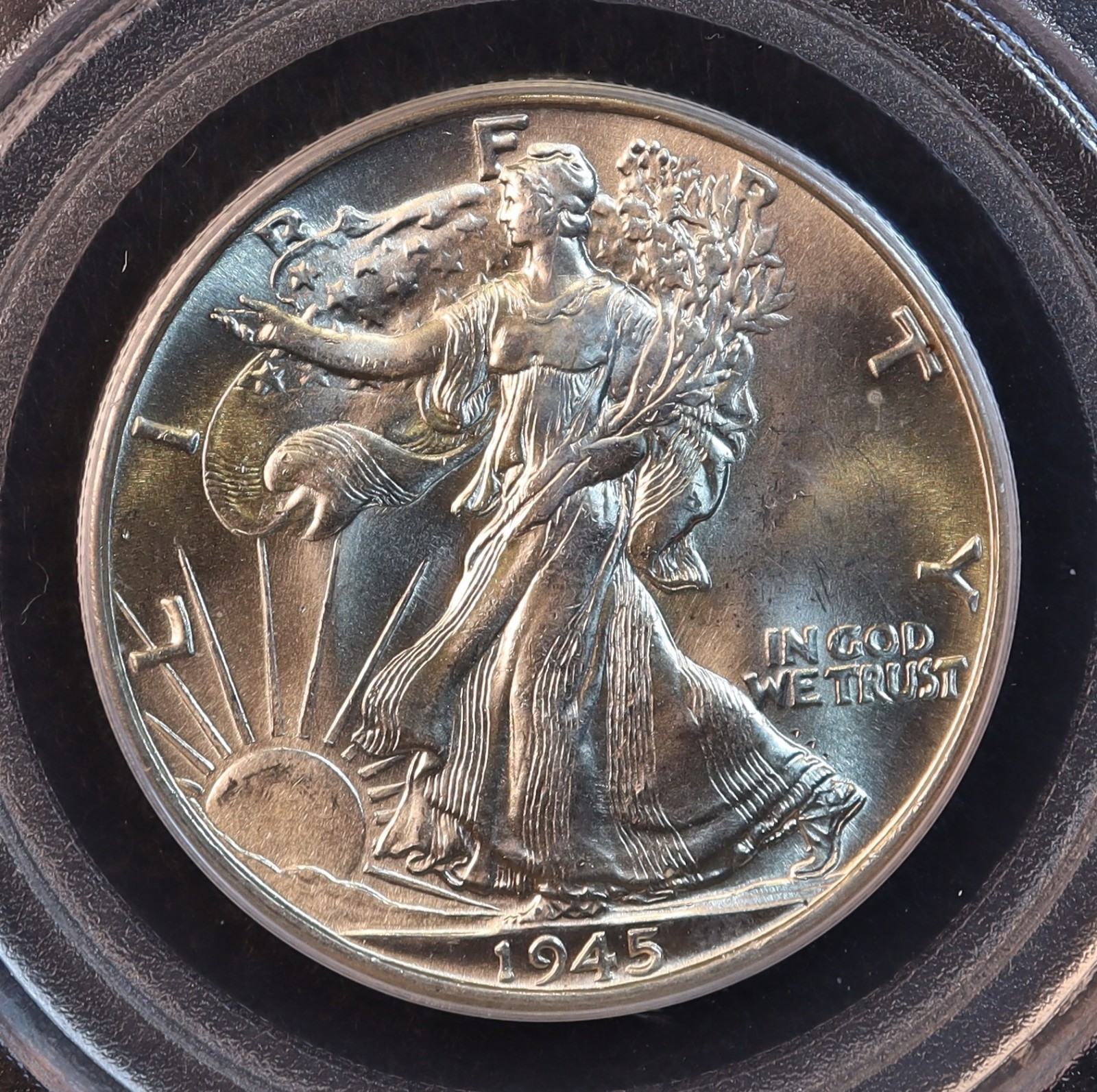 1945-P Walking Liberty Silver Half Dollar - PCGS MS65 OGH! Attractive GEM BU! PQ